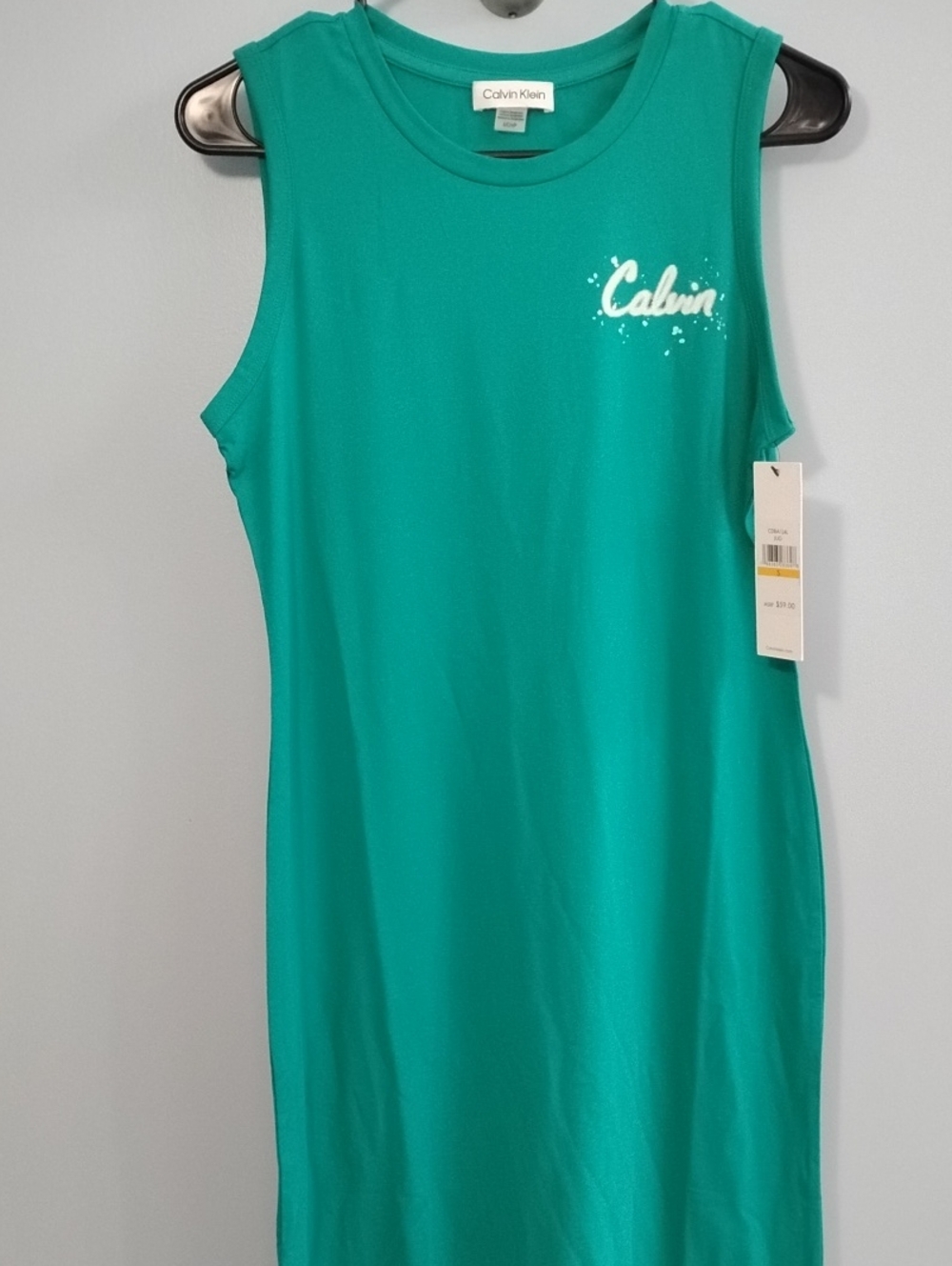 NWT Calvin Klein Teal Sleeveless Logo Maxi Tank Dress Size Small